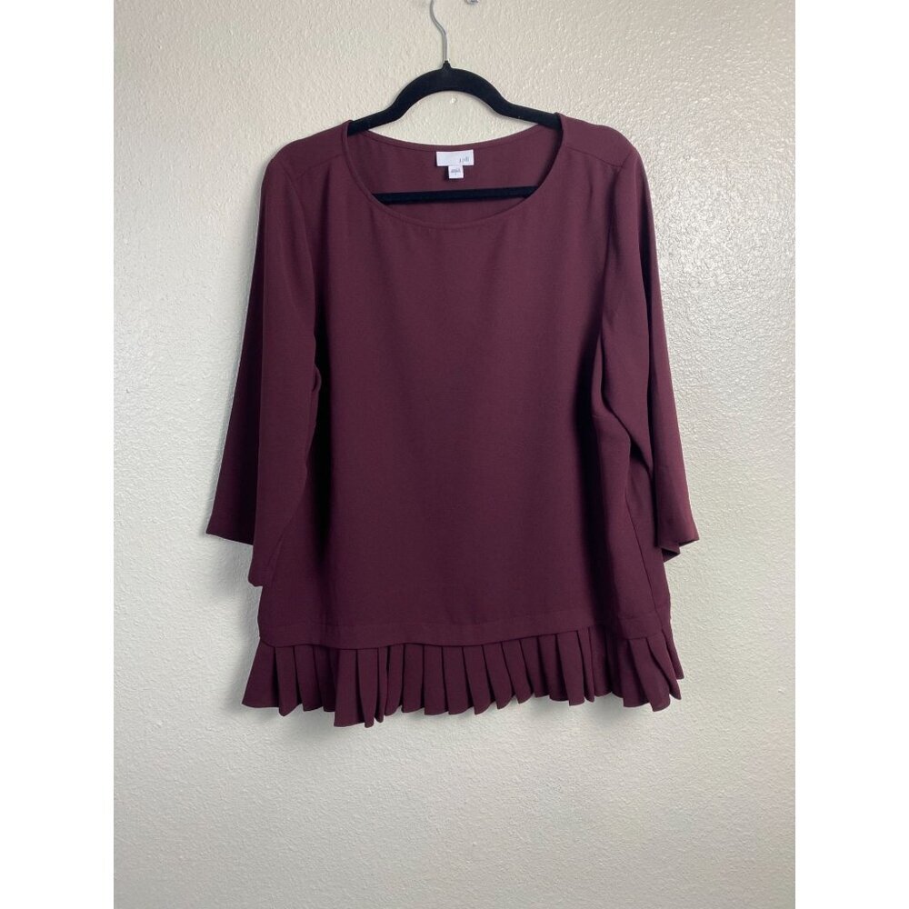J. Jill Womens Maroon Pleated Hem Long Sleeve Top Women size Large Office Career